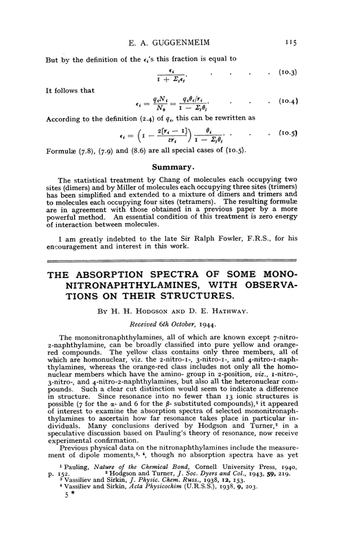 The absorption spectra of some mono-nitronaphthylamines, with observations on their structures