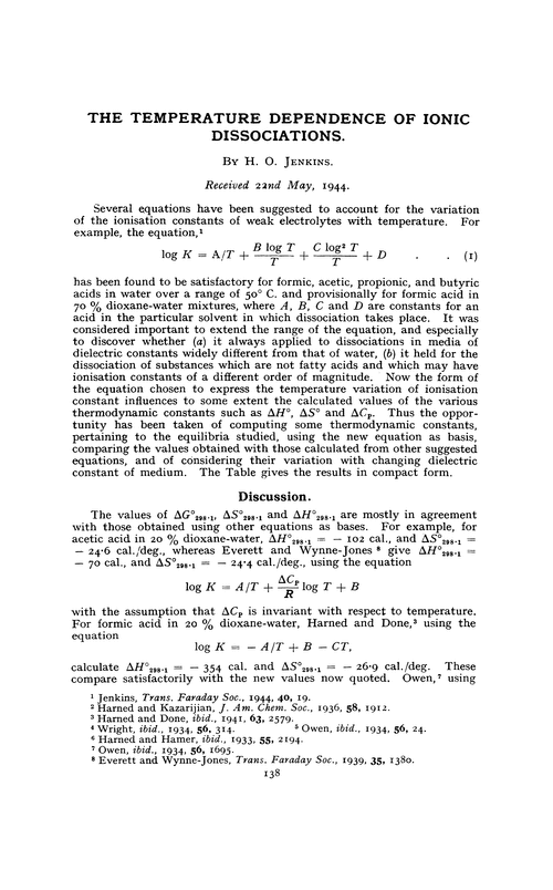 The temperature dependence of ionic dissociations