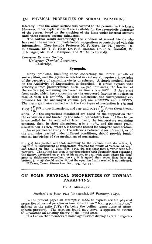 On some physical properties of normal paraffins