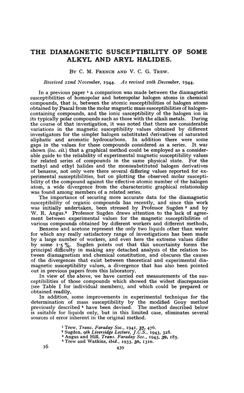 The diamagnetic susceptibility of some alkyl and aryl halides