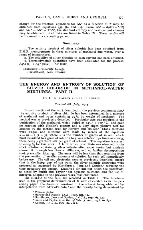 The energy and entropy of solution of silver chloride in methanol-water mixtures. Part II