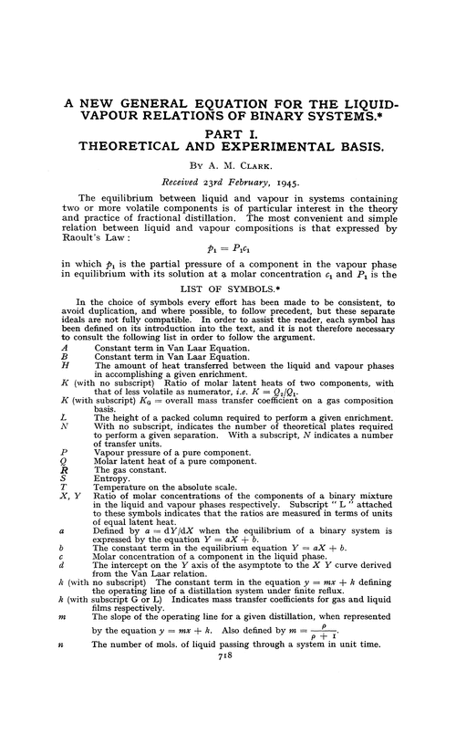 A new general equation for the liquid-vapour relations of binary systems. Part I. Theoretical and experimental basis