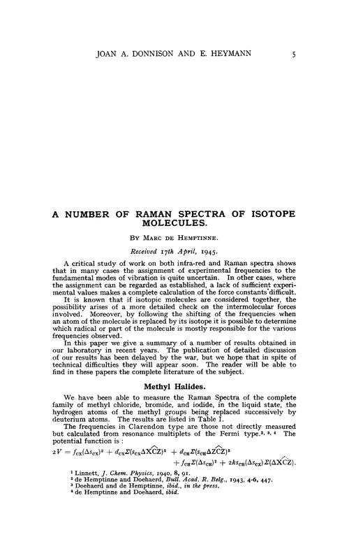 A number of Raman spectra of isotope molecules