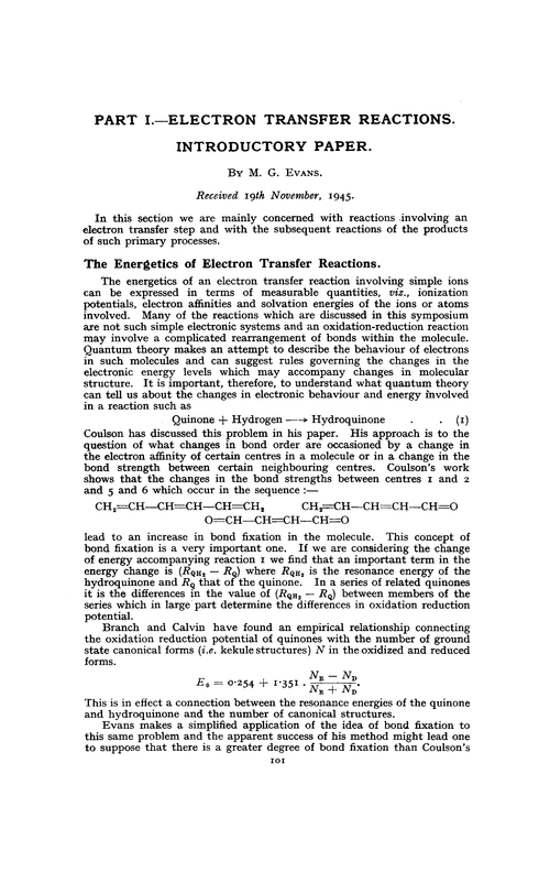 Part I.—Electron transfer reactions. Introductory paper