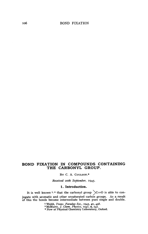 Bond fixation in compounds containing the carbonyl group