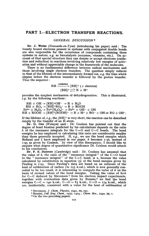 Part I.—Electron transfer reactions. General discussion