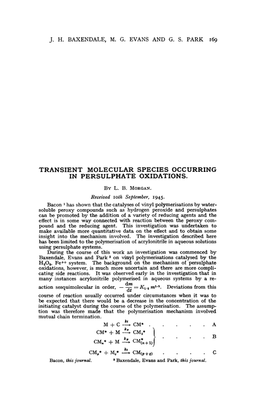 Transient molecular species occurring in persulphate oxidations