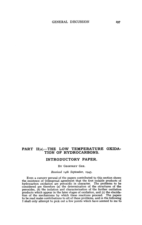 Part II(a).—The low temperature oxidation of hydrocarbons. Introductory paper