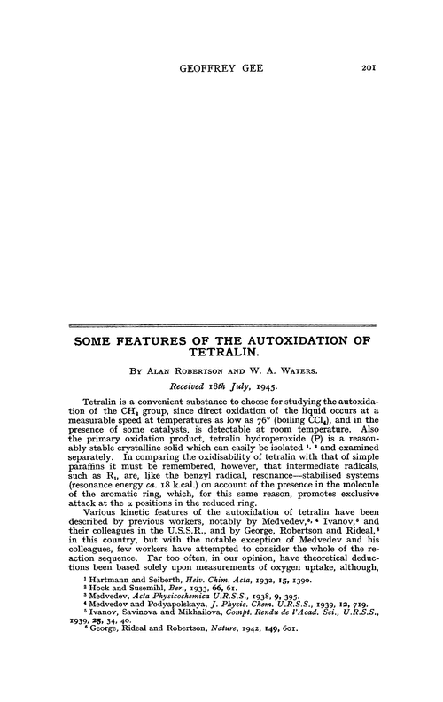 Some features of the autoxidation of tetralin