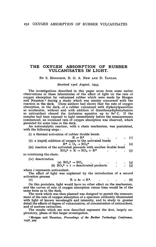 The oxygen absorption of rubber vulcanisates in light