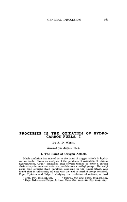 Processes in the oxidation of hydrocarbon fuels.—I