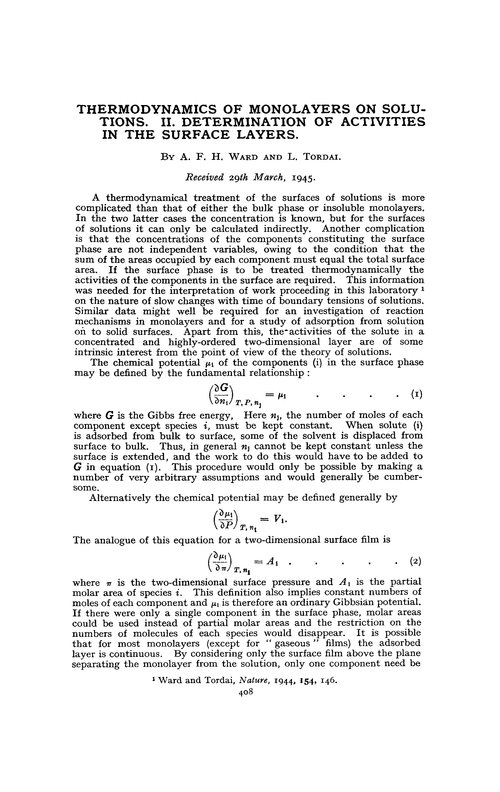 Thermodynamics of monolayers on solutions. II. Determination of activities in the surface layers