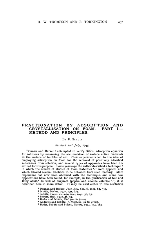 Fractionation by adsorption and crystallization on foam. Part I.—Method and principles