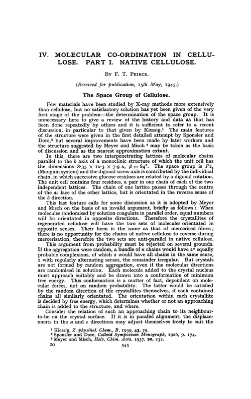 IV. Molecular co-ordination in cellulose. Part I. Native cellulose
