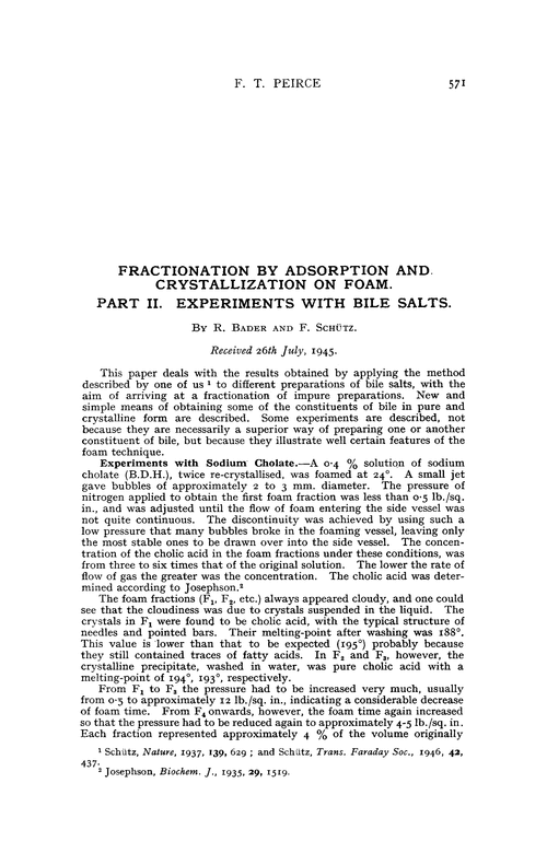Fractionation by adsorption and crystallization on foam. Part II. Experiments with bile salts