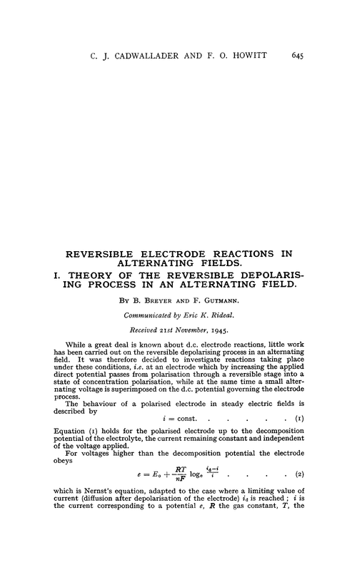 Reversible electrode reactions in alternating fields