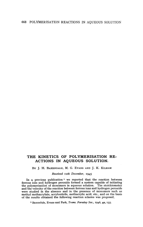 The kinetics of polymerisation reactions in aqueous solution