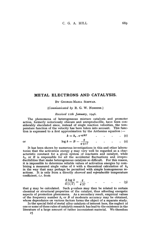 Metal electrons and catalysis