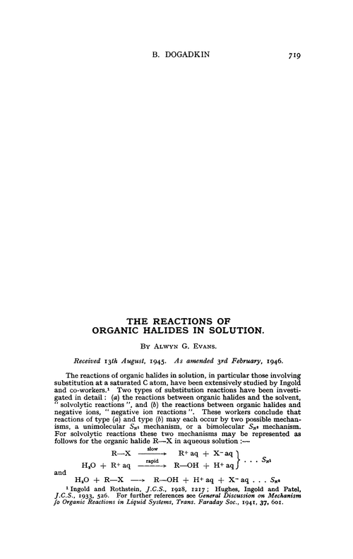 The reactions of organic halides in solution