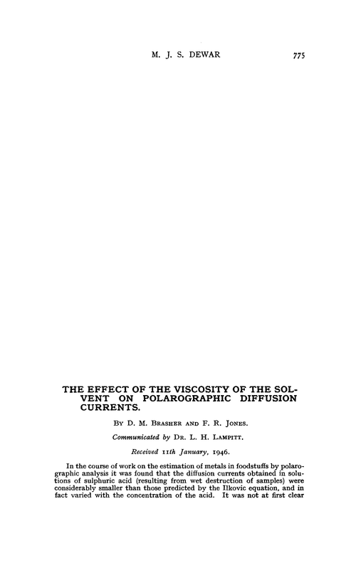The effect of the viscosity of the solvent on polarographic diffusion currents
