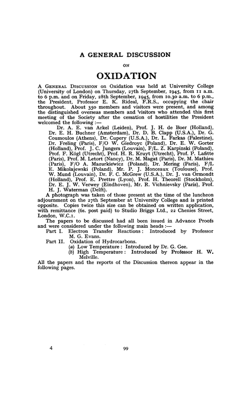 A general discussion on oxidation