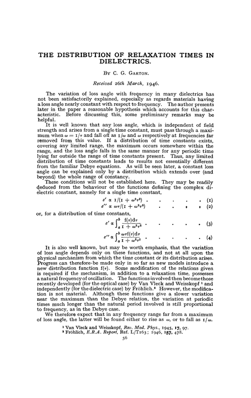 The distribution of relaxation times in dielectrics