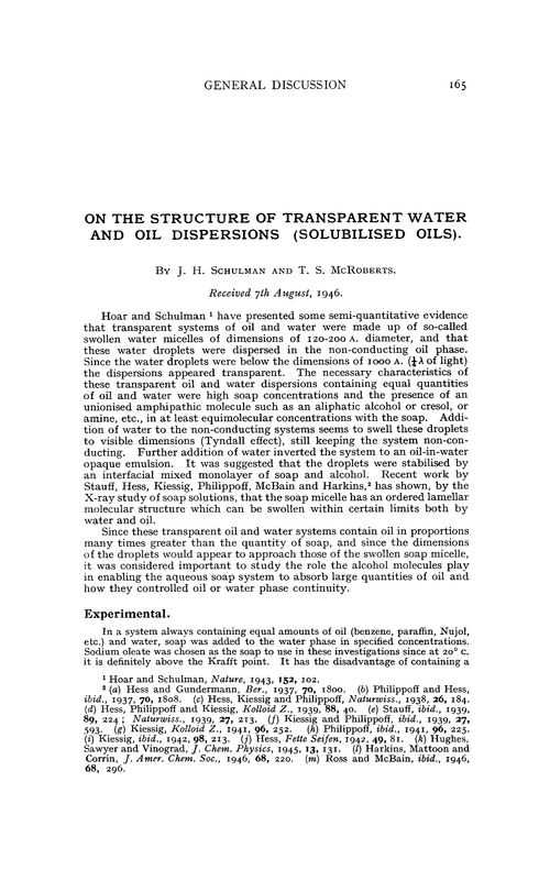On the structure of transparent water and oil dispersions (solubilised oils)