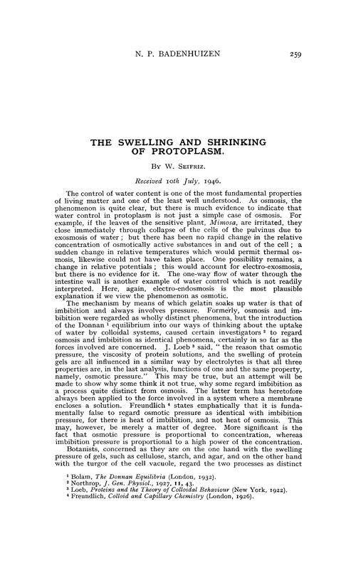 The swelling and shrinking of protoplasm