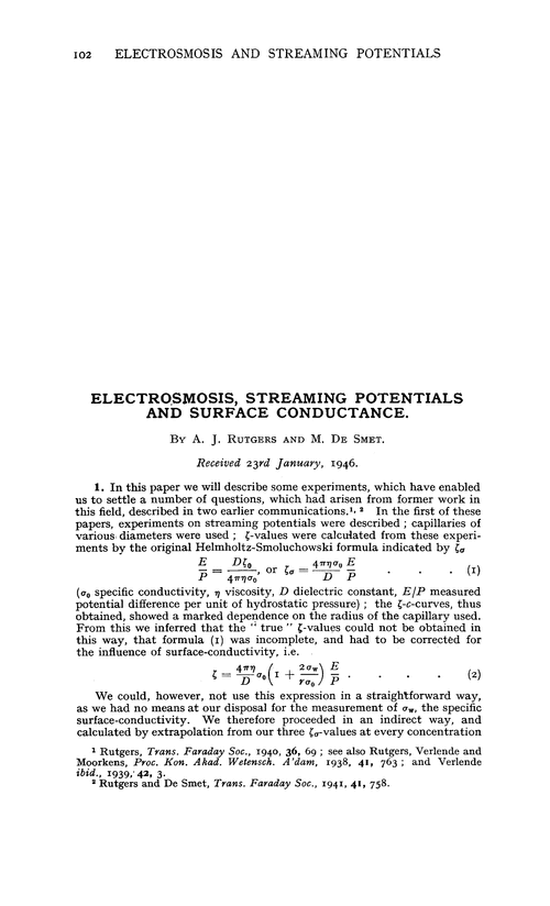 Electrosmosis, streaming potentials and surface conductance