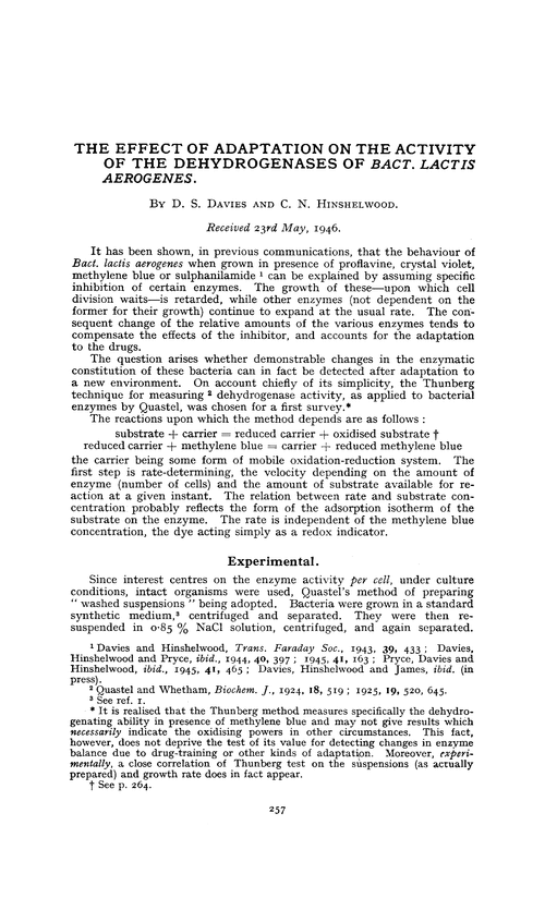 The effect of adaptation on the activity of the dehydrogenases of Bact. lactis aerogenes