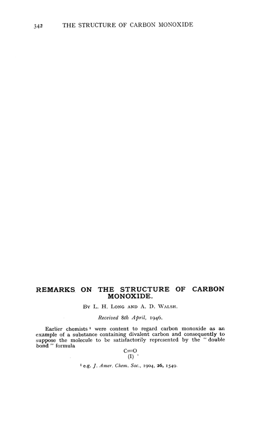 Remarks on the structure of carbon monoxide