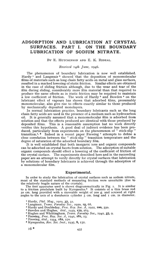 Adsorption and lubrication at crystal surfaces. Part I. On the boundary lubrication of sodium nitrate