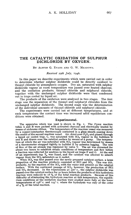 The catalytic oxidation of sulphur dichloride by oxygen