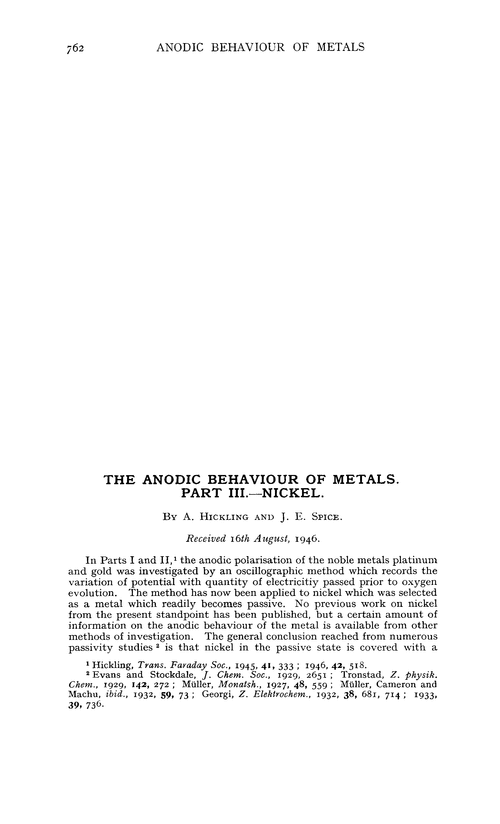 The anodic behaviour of metals. Part III.—Nickel