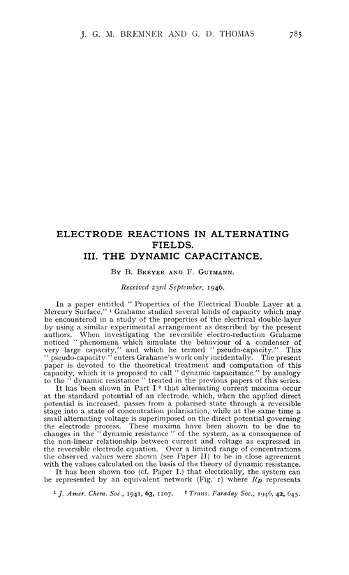 Electrode reactions in alternating fields. III. The dynamic capacitance