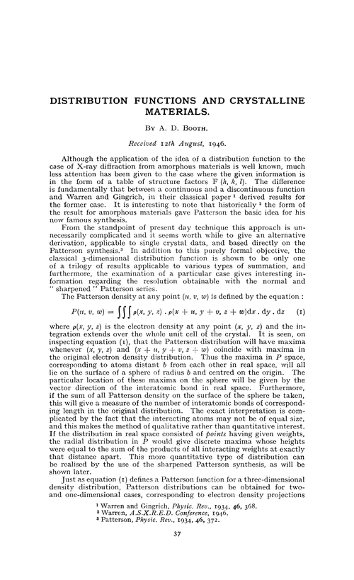 Distribution functions and crystalline materials