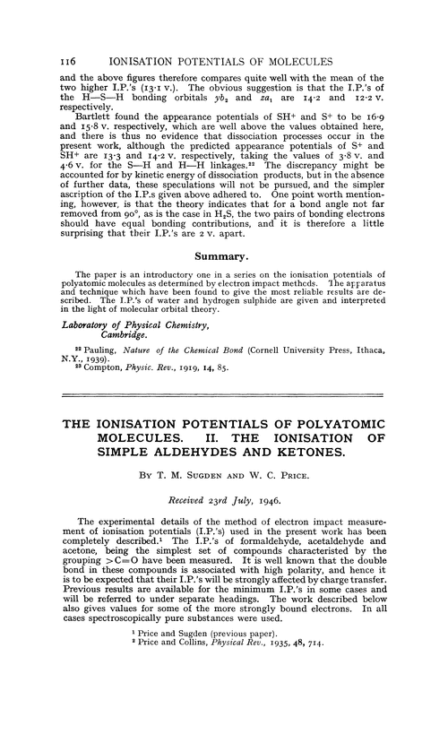 The ionisation potentials of polyatomic molecules. II. The ionisation of simple aldehydes and ketones