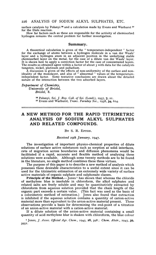 A new method for the rapid titrimetric analysis of sodium alkyl sulphates and related compounds