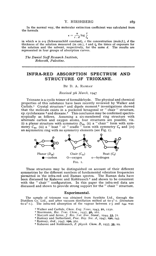 Infra-red absorption spectrum and structure of trioxane