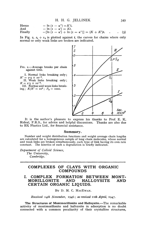 Complexes of clays with organic compounds. I. Complex formation between montmorillonite and halloysite and certain organic liquids