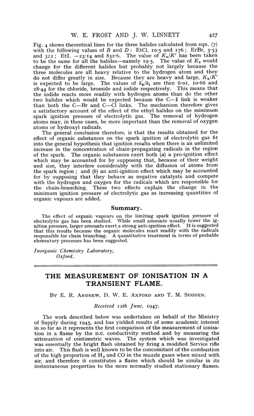 The measurement of ionisation in a transient flame