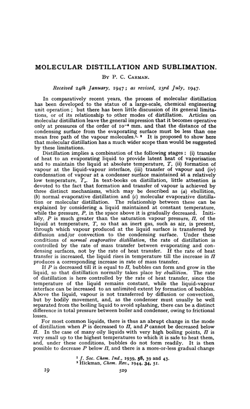 Molecular distillation and sublimation