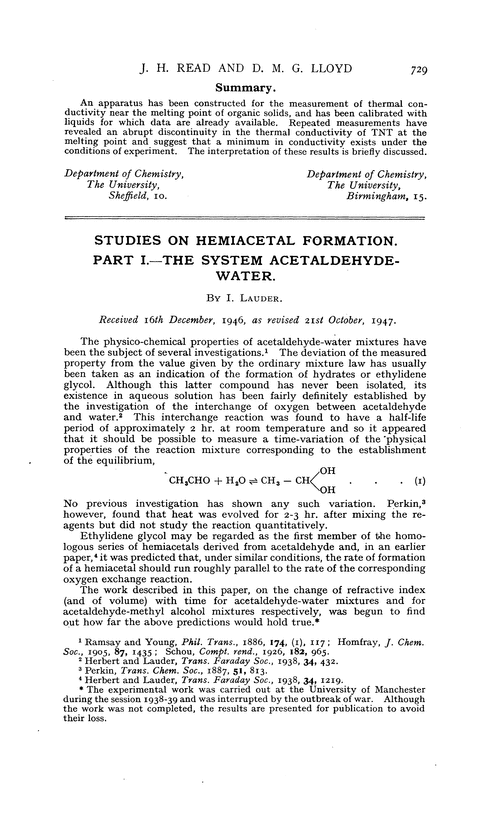 Studies on hemiacetal formation