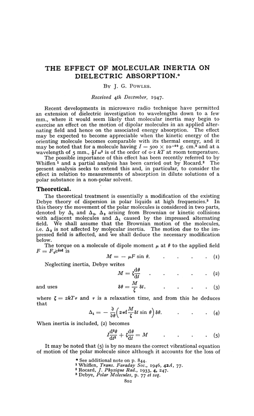 The effect of molecular inertia on dielectric absorption