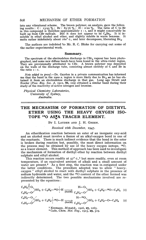 The mechanism of formation of diethyl ether using the heavy oxygen isotope 18O as a tracer element