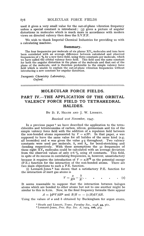 Molecular force fields. Part IV.—The application of the orbital valency force field to tetrahedral halides