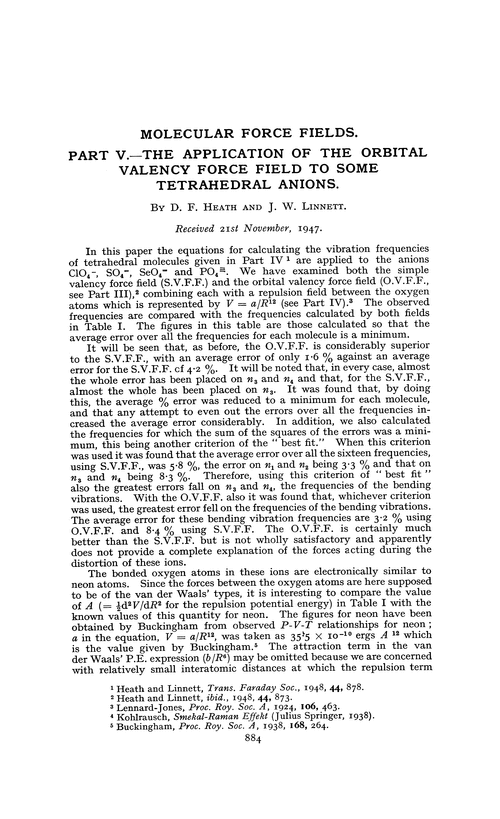 Molecular force fields. Part V.—The application of the orbital valency force field to some tetrahedral anions