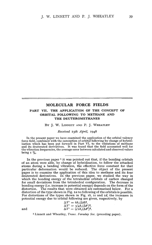 Molecular force fields. Part VII. The application of the concept of orbital following to methane and the deuteromethanes