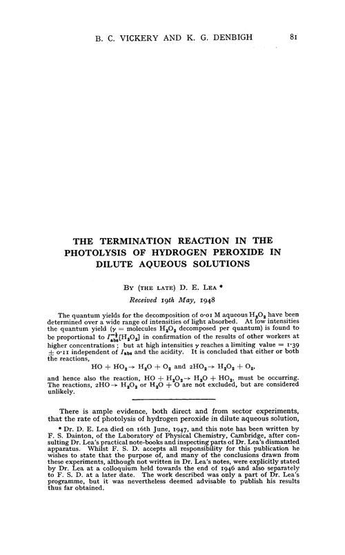 The termination reaction in the photolysis of hydrogen peroxide in dilute aqueous solutions