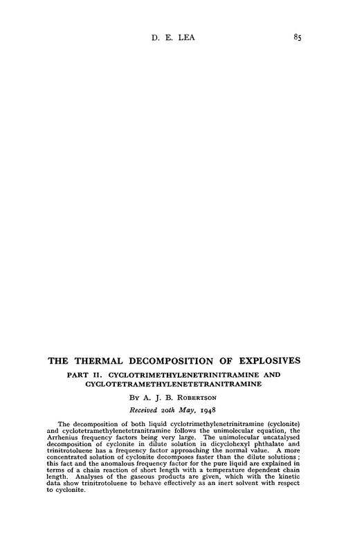 The thermal decomposition of explosives. Part II. Cyclotrimethylenetrinitramine and cyclotetramethylenetetranitramine